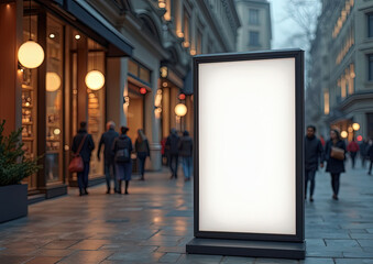 Storefront Sign Mockup – Blank Outdoor Business Sign on Urban Street Background for Logo and Branding Presentation