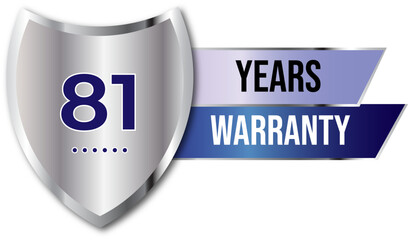 Minimalist years warranty shield label icon badge design. blue and silver color. Guarantee, quality assurance, protection. warranty badge sign insignia symbol with stars on transparent background