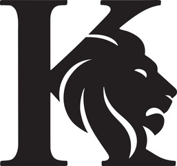 Bold black letter k integrated with a majestic lion silhouette