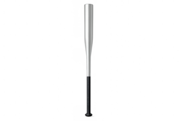 Metal baseball bat featuring textured black grip, positioned vertically against transparent surface, prepared for athletic performance
