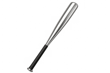 Baseball bat featuring black handle, metallic surface, ready for sports graphics, positioned against transparent background
