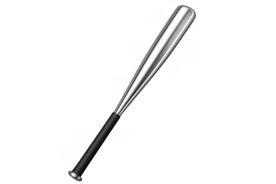 Baseball bat featuring black handle, metallic surface, ready for sports graphics, positioned against transparent background