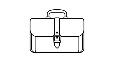 A simple line drawing illustration of a classic briefcase with a handle and buckle closure, isolated on a transparent background