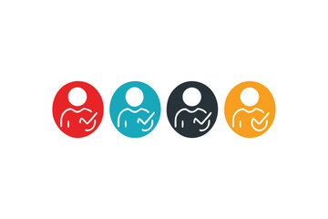 Four colorful user icons featuring a person with a checkmark inside circles against a plain white background for a clean presentation