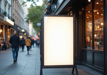 Storefront Sign Mockup – Blank Outdoor Business Sign on Urban Street Background for Logo and Branding Presentation