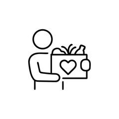 Person Delivering a Charity Donation Box Full of Groceries with a Heart Shaped Logo Concept Illustration