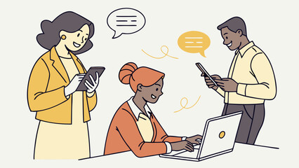 Group of Diverse Professionals Engaging in Discussion while Using Technology