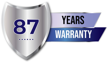 Minimalist years warranty shield label icon badge design. blue and silver color. Guarantee, quality assurance, protection. warranty badge sign insignia symbol with stars on transparent background