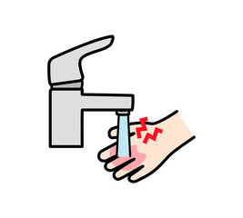 火傷した手を流水で冷やすイラスト