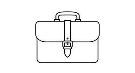 A simple outline drawing of a classic briefcase with a handle and buckle, isolated on a transparent background
