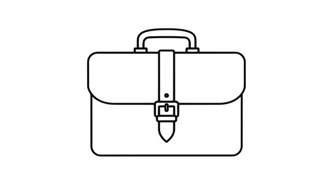 A simple outline drawing of a classic briefcase with a handle and buckle, isolated on a transparent background