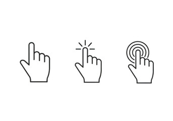 Obraz premium Three different cursor hand pointer icons isolated on a transparent background