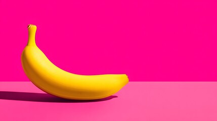 Vibrant yellow banana against a bright pink backdrop.