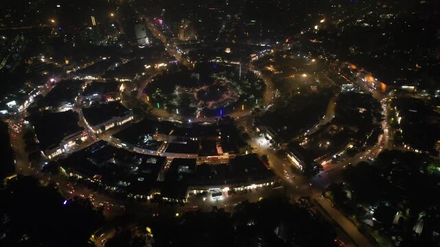 Aerial Drone Night Footage of  Connaught Place Cp in New Delhi capital city of India barakhamba road central market central park  inner circle outer circle at night