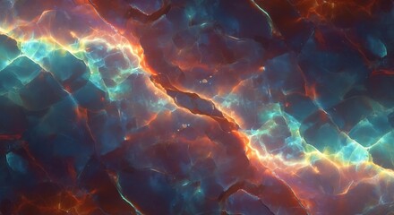 Obraz premium Vibrant cosmic marble texture with flowing energy, Abstract gemstone pattern with fiery veins and celestial colors