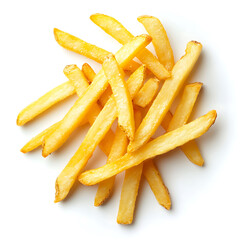 Golden French Fries Isolated on White Background