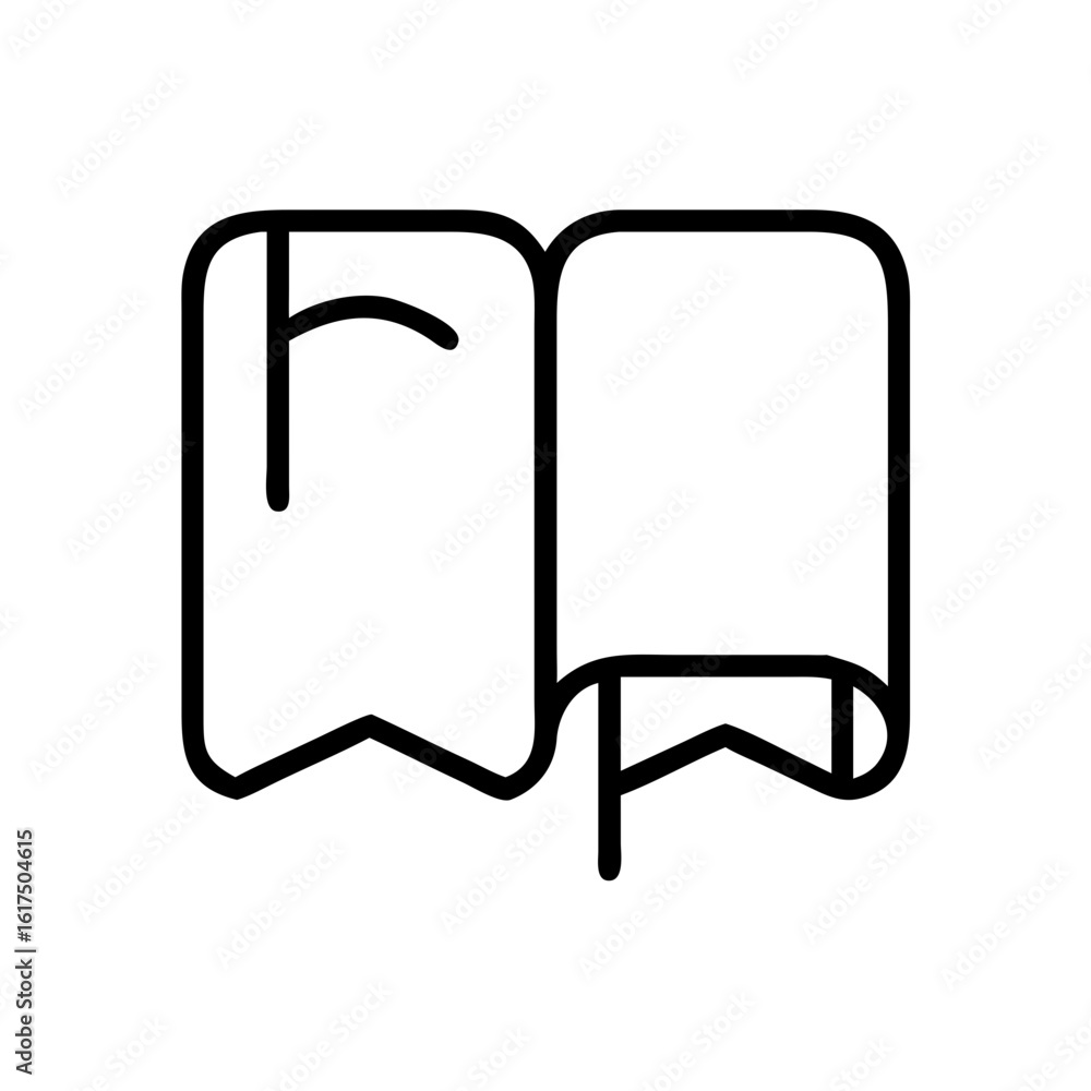 Poster open book with bookmark and rolled pages in a simple outline style for minimalist design usage needs
