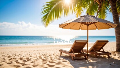 Lounge Serenity Beneath Palm Shade with Ocean Glow and Soft Sunset Splendor