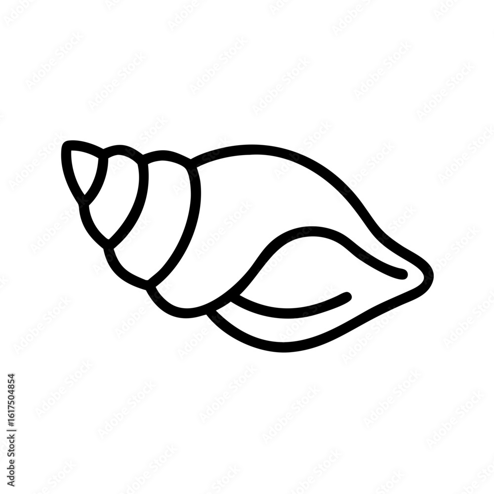 Poster a simple line drawing of a seashell with a spiral at one end and a smooth opening on the other side
