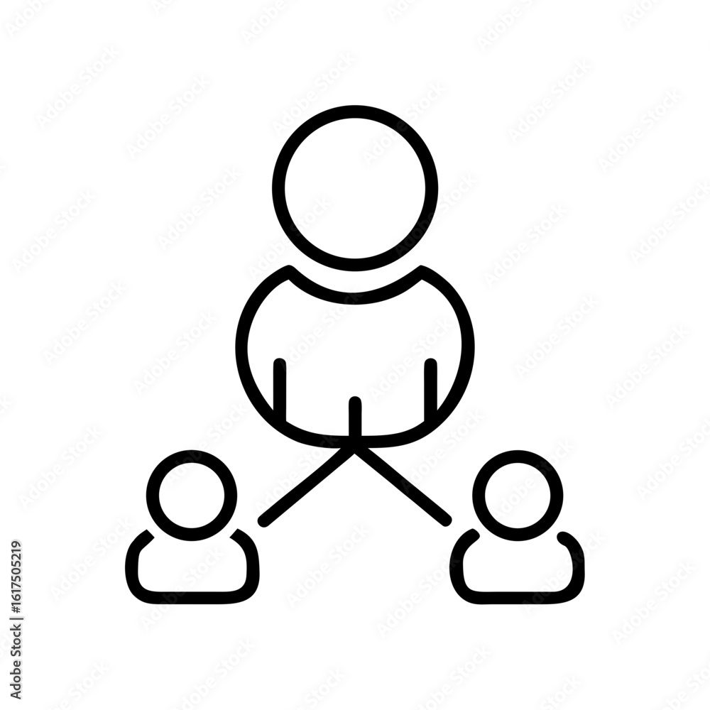 Poster outline illustration showing a hierarchical structure with one main figure connected to two subordin