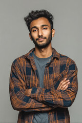 Fototapeta premium young indian men decent position standing on grey background