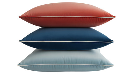 Stack of Three Pillows Red Blue Light Blue cushion
