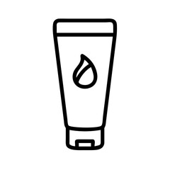 Illustration of a tube with a drop symbol for lotion or cream in black outline on a white background