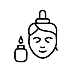 Illustration of a face with closed eyes and a dropper bottle for beauty or skincare routine use