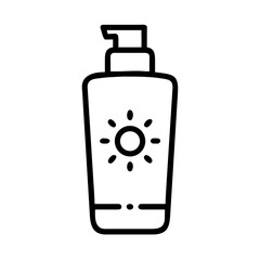 Illustration of a sunscreen bottle with a pump dispenser and sun icon on the container surface design