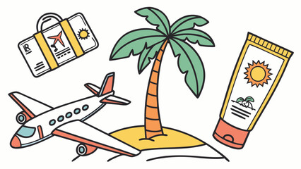 Travel Essentials for a Tropical Vacation Featuring Airplane Palm Tree and