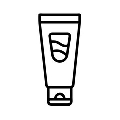 Outline drawing of a cosmetic cream tube with a label and a cap on a white isolated background