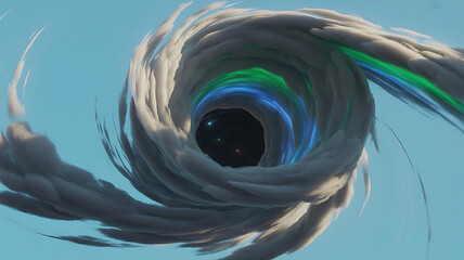 Swirling Clouds Tunneling into a Cosmic Void with Colorful Light