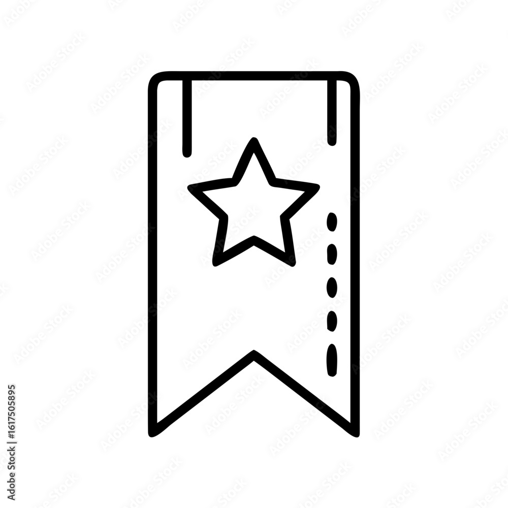 Poster outline of a bookmark with a star and vertical dots, isolated on a white background in a simple styl