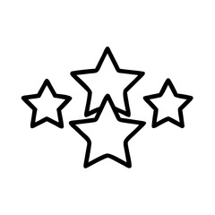 Illustration of four black outlined stars arranged in a cluster on a white background space theme
