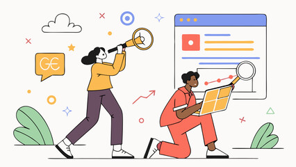 Two Diverse Individuals Analyzing Data and Researching Online in a Creative