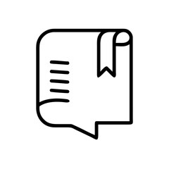 Illustration of a document or scroll with a ribbon bookmark and text lines on the left side icon