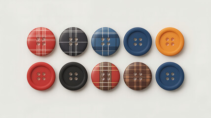 Ten assorted decorative buttons arranged in two rows 1