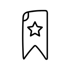 Illustration of a simple black and white bookmark with a star shape on it, isolated on white background