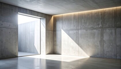 Concrete Calm and Architectural Precision in a Room Framed by Shadows and Spatial Silence