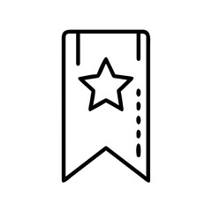 Outline of a bookmark with a star and vertical dots, isolated on a white background in a simple style