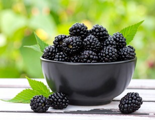 A Black Bowl Filled with Fresh Blackberries