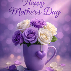 The text “Happy Mother's Day” in flowing purple calligraphy, gently embossed with light shadows on the mug.