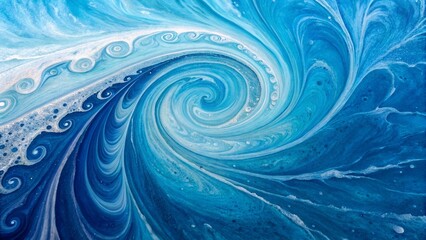 Abstract Swirling Blue and White Acrylic Pour Painting: Serene, Textured Background