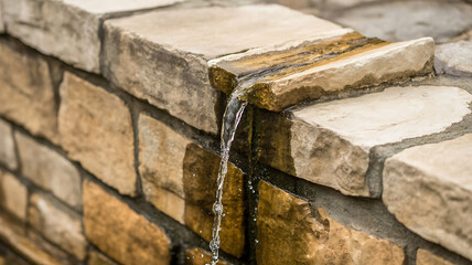 Water flowing over rough stone wall stream liquid
