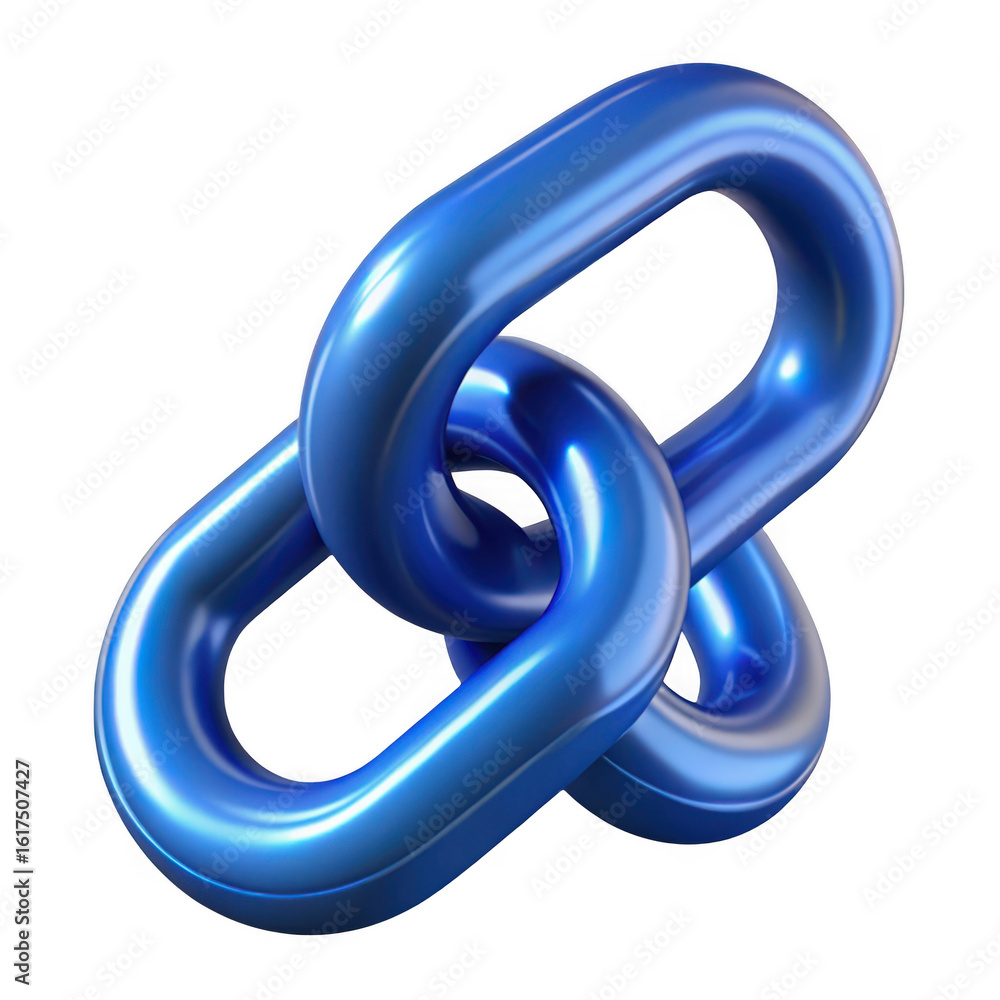 Poster 3d interlocking chain links blue metallic isolated on transparent background