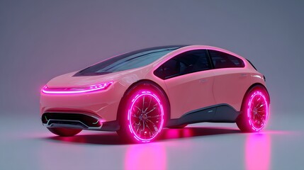 Pink futuristic electric vehicle with neon pink rims.