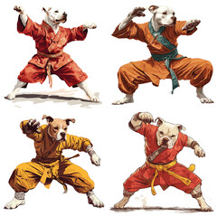 The shaolin dog is playing and showing the skillvector style on white background