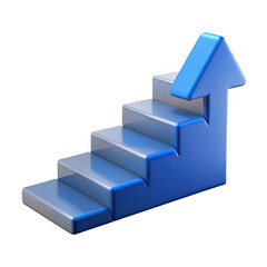3d blue arrow staircase for growth and success isolated on transparent background