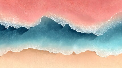 Fototapeta premium Aerial view of waves crashing on a beach with soft color palette.