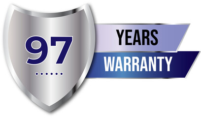 Minimalist years warranty shield label icon badge design. blue and silver color. Guarantee, quality assurance, protection. warranty badge sign insignia symbol with stars on transparent background